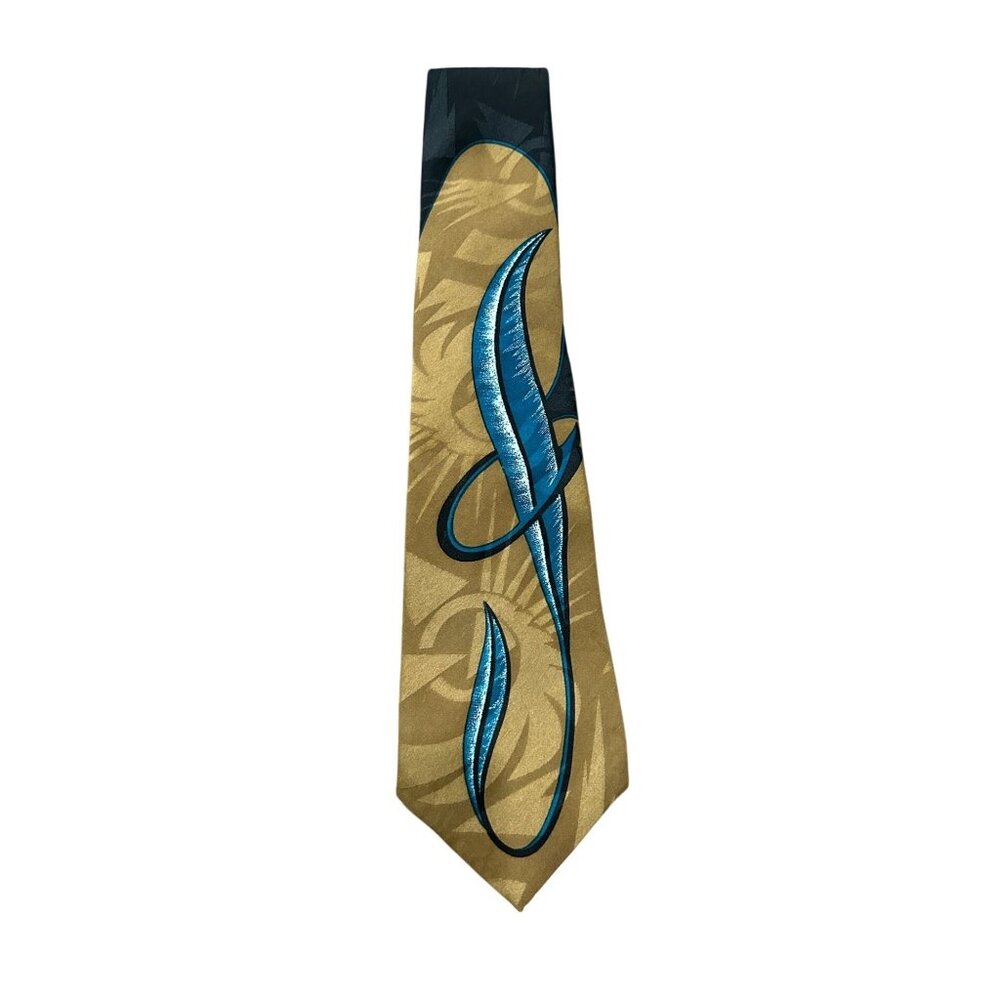 Vintage Camden Court Brown Black Polyester Tie Blue Abstract Design